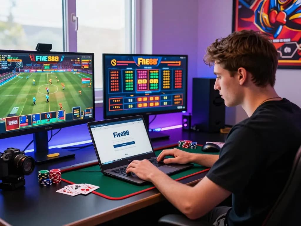 Experience seamless Five88 đăng nhập in a vibrant online betting environment with immersive gaming setups.