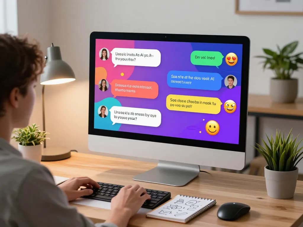 Engaging with spicy chat AI on a modern desktop setup, showcasing vibrant chat interface and user creativity.