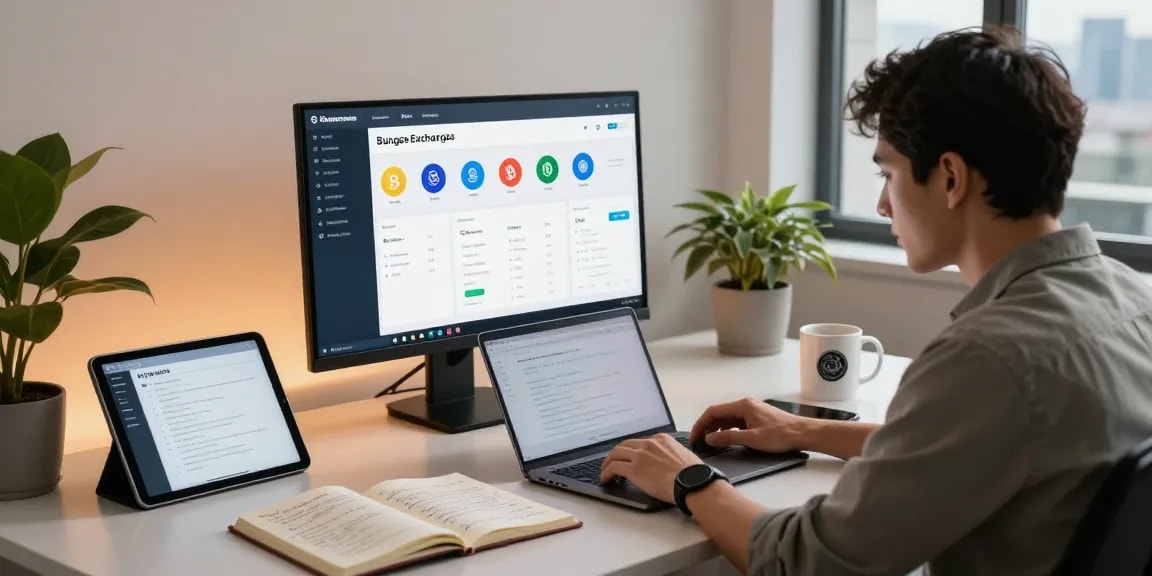 Developer utilizing bungeeexchange tools in a modern workspace showcasing blockchain technology.
