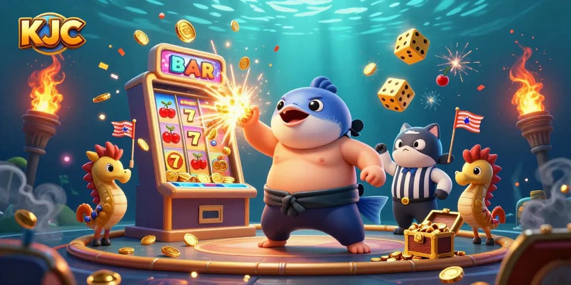 KJC entertains players with a vibrant underwater casino scene showcasing unique gaming elements and characters.