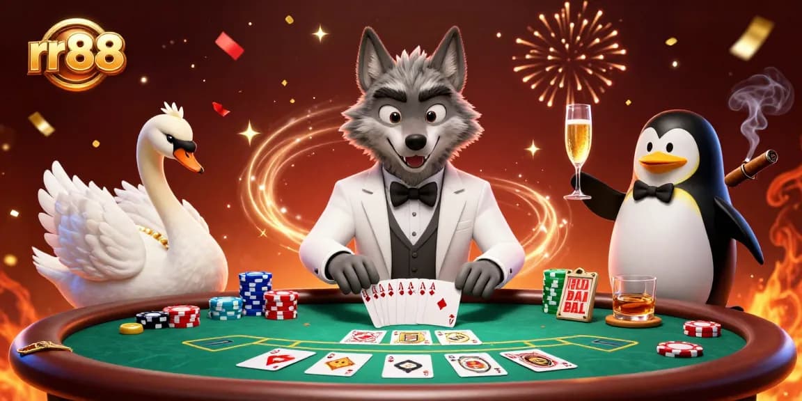 Experience high-stakes gaming at rr88 with a glamorous baccarat scene featuring vibrant characters.
