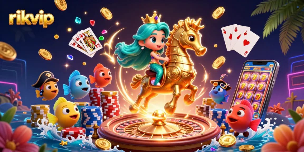 Experience excitement with rikvip in a vibrant underwater casino scene featuring colorful characters and game elements.