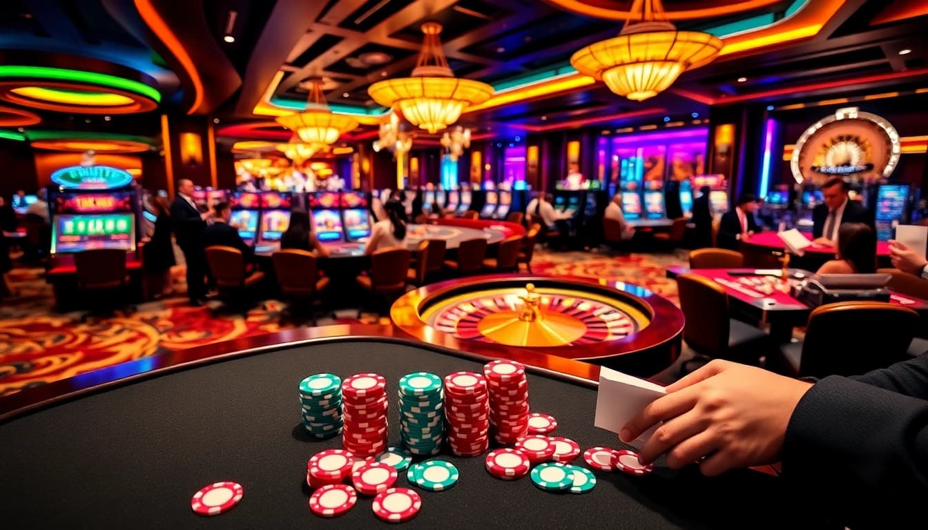 Engaging atmosphere at https://may88.click/, showcasing thrilling gambling activities in a modern casino environment.