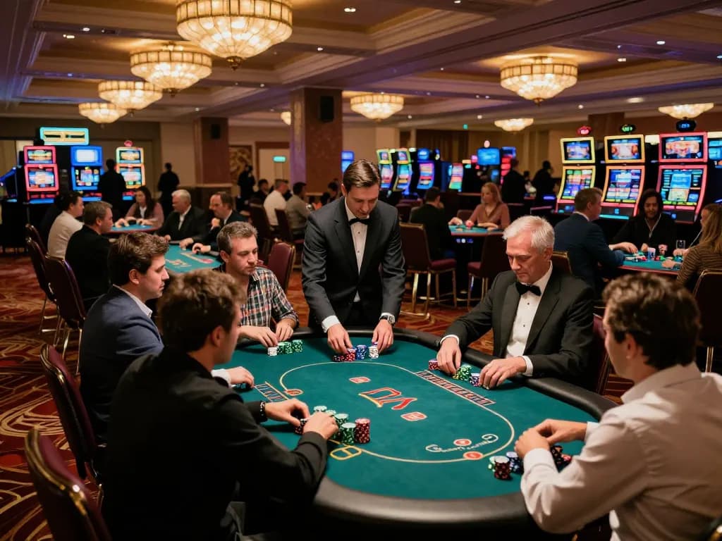 Players engaging at tables in a vibrant casino, showcasing w 88's dynamic gaming experience