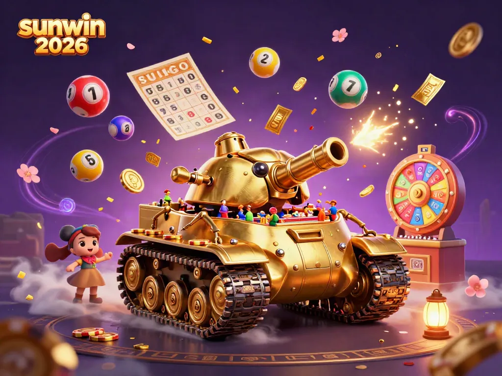 Experience sunwin 2026 with dynamic lottery games and festive casino elements in a vibrant 3D scene.