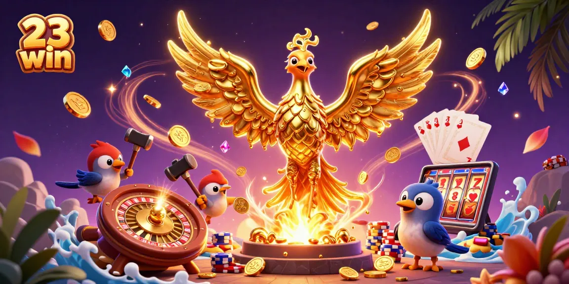 Experience the thrill of 23 win with cascading coins and vibrant casino elements in a stunning casino scene.