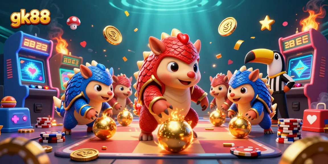 Experience excitement with gk88 as rival pangolins compete in a vibrant casino-themed game.