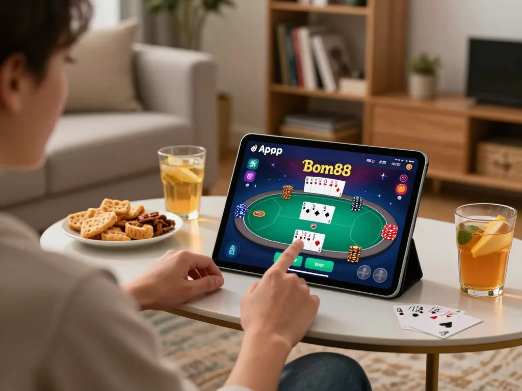 Engaging with the App Bom88 in a cozy setting showcases responsible gaming strategy.