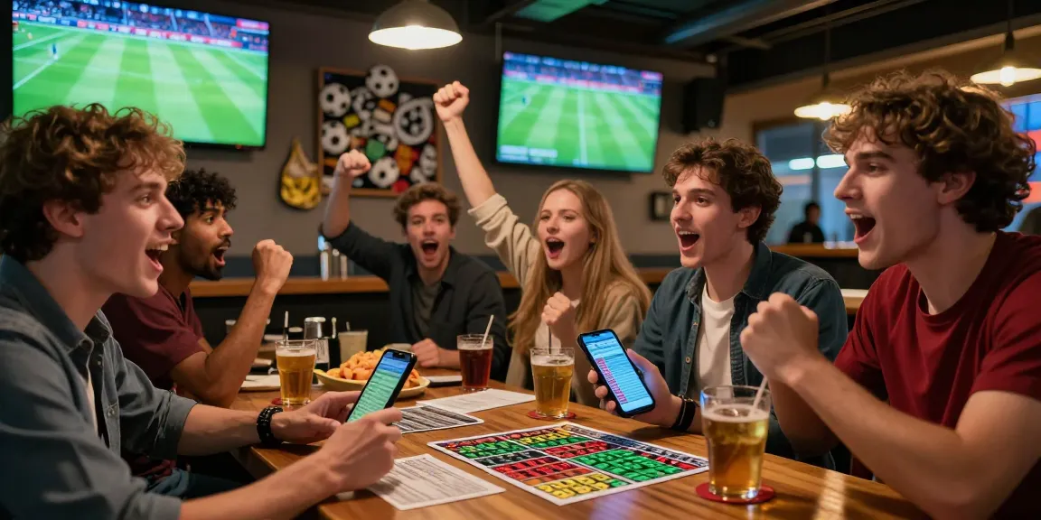 Weddenschappen voetbal in een sportbar met vrienden die samen een live wedstrijd volgen.