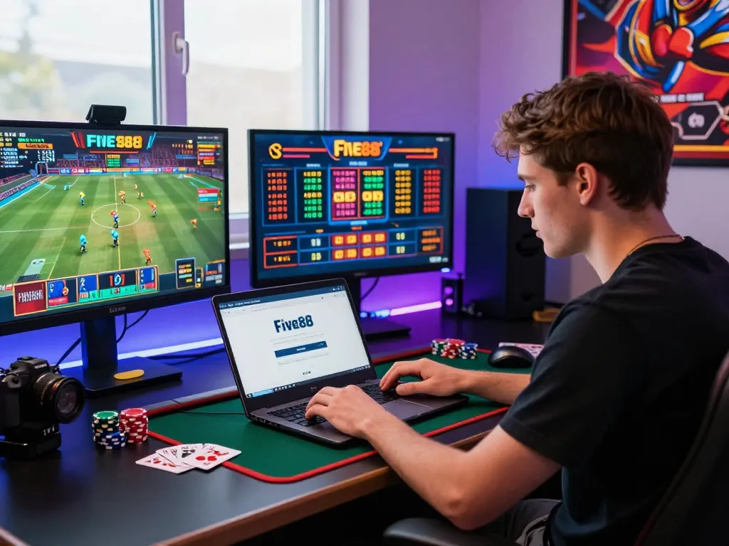 Experience seamless Five88 đăng nhập in a vibrant online betting environment with immersive gaming setups.
