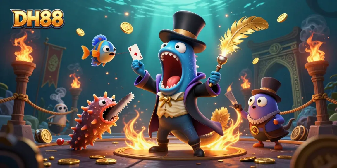 Experience thrilling games at DH88, featuring a bioluminescent deep-sea eel magician and dynamic casino elements.