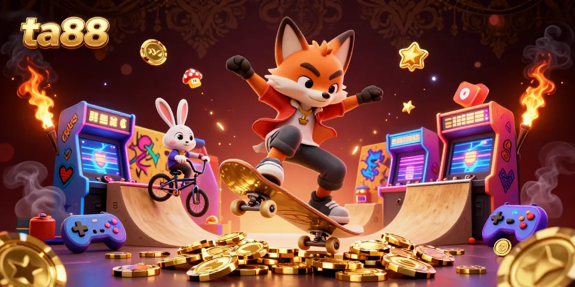 Experience thrilling bets at ta88 with a vibrant 3D cartoon scene of foxes in a casino environment.