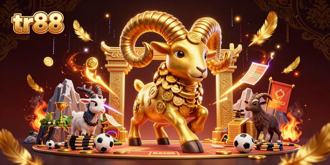 Experience thrilling wins with tr88, featuring a golden ram and vibrant sports betting action.
