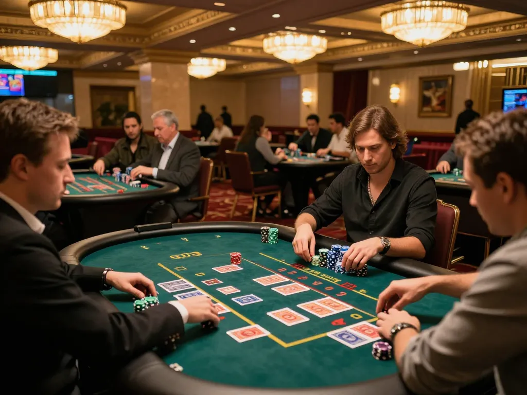 Players actively engaging at GO8 casino tables in an upscale atmosphere of excitement.