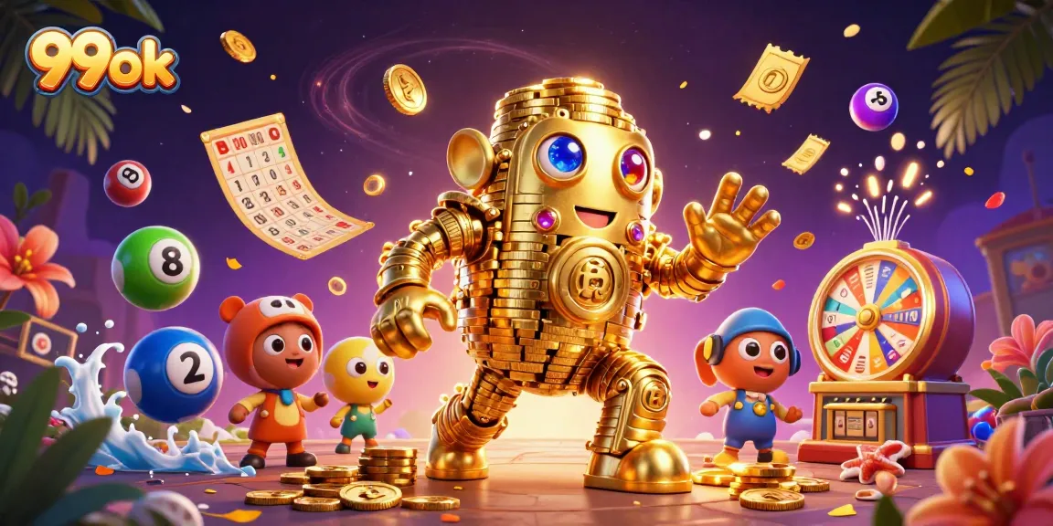 Experience the thrill of winning with 99ok's vibrant casino adventure illustration featuring colorful elements.
