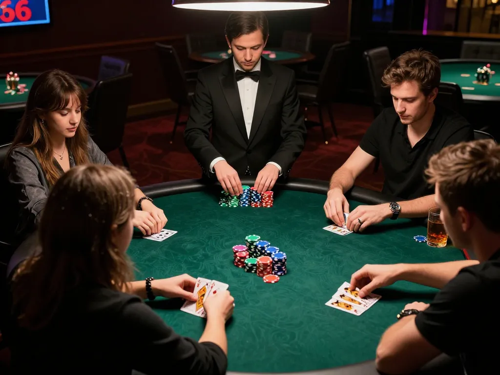 TWIN68 live poker game with players focused and professional dealer dealing cards.
