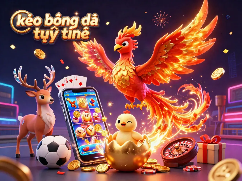 Engage with kèo bóng đá trực tuyến, featuring a mystical scene with phoenix and sports elements.