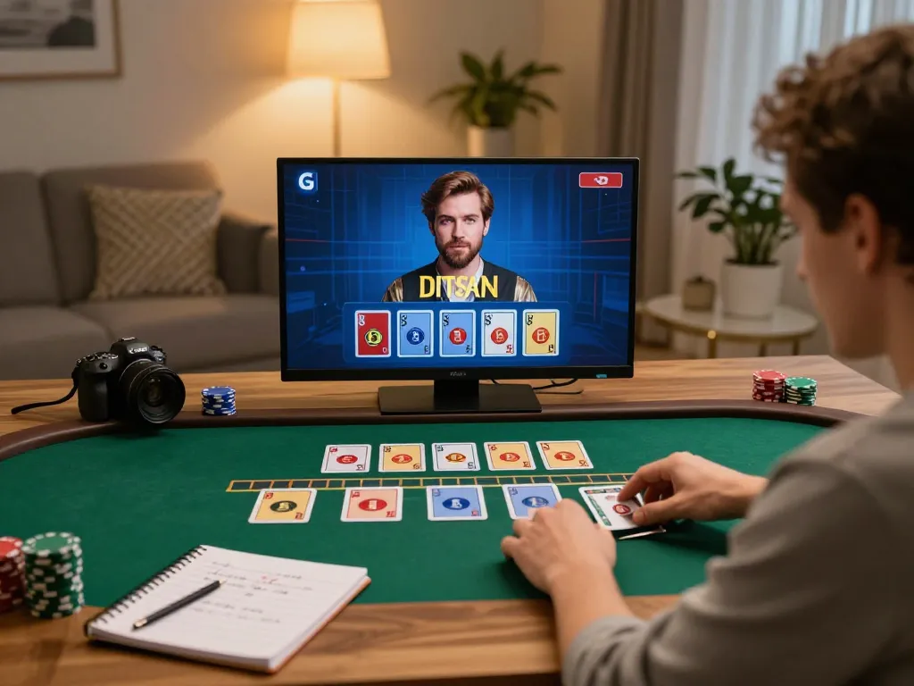 Player immersed in online live dealer blackjack at home, showcasing vuabet88i's engaging gaming experience.