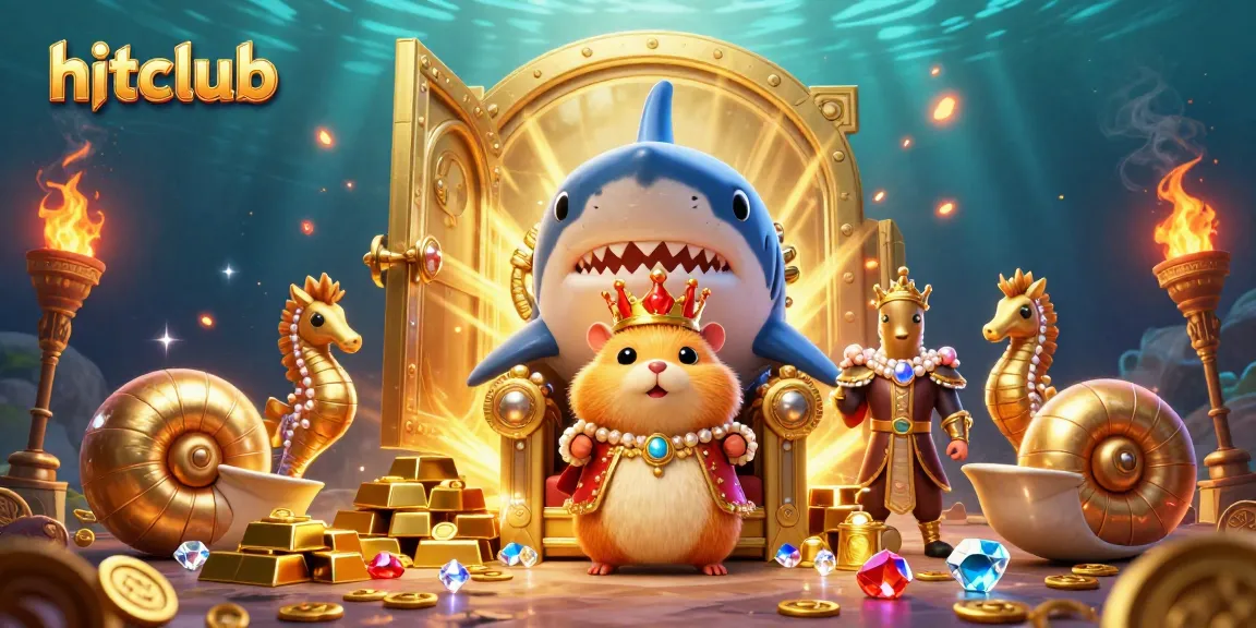 Explore the vibrant action of hitclub with a golden hamster king and treasure in a 3D casino scene.