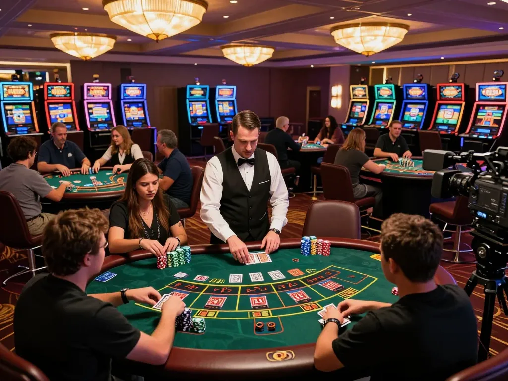 Engaged players at MAX88 blackjack table placing bets in vibrant casino atmosphere