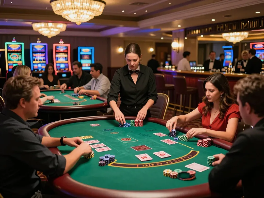 Players winning at nhà cái co88 blackjack tables in an upscale casino environment with vibrant atmosphere.