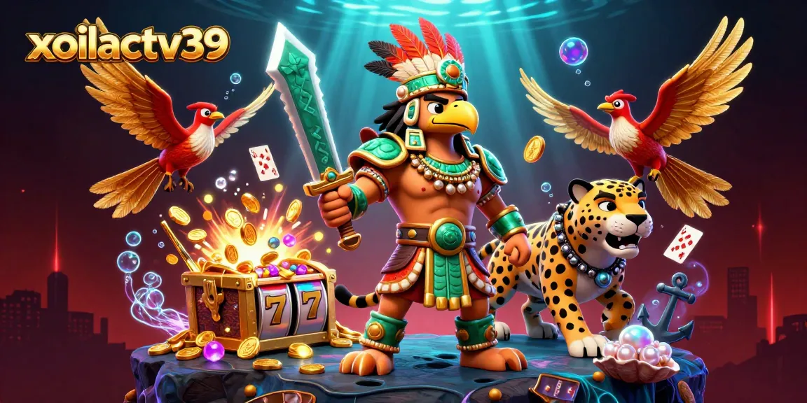 Engage with xoilactv39's vibrant slot gaming scene featuring Aztec characters and treasures.