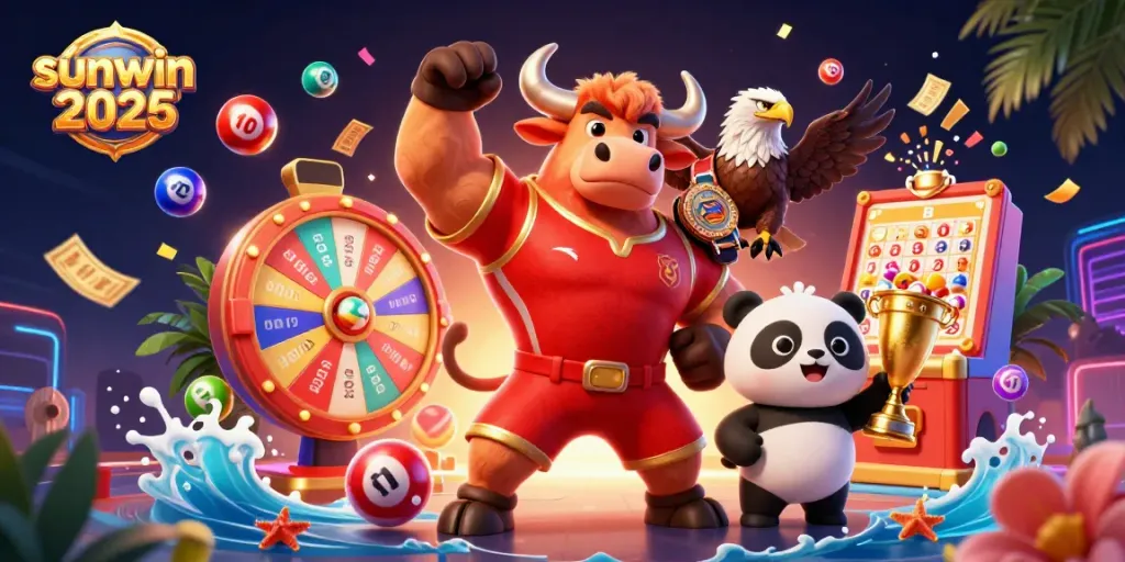 Engage with sunwin 2026 as the bull mascot celebrates wins alongside a colorful casino theme.