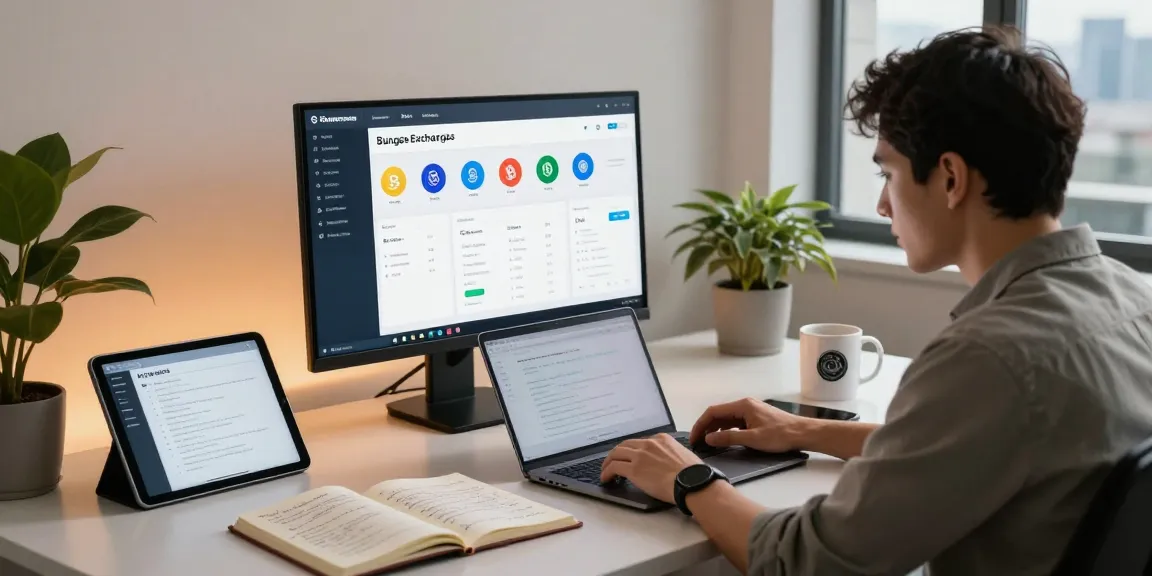 Developer utilizing bungeeexchange tools in a modern workspace showcasing blockchain technology.