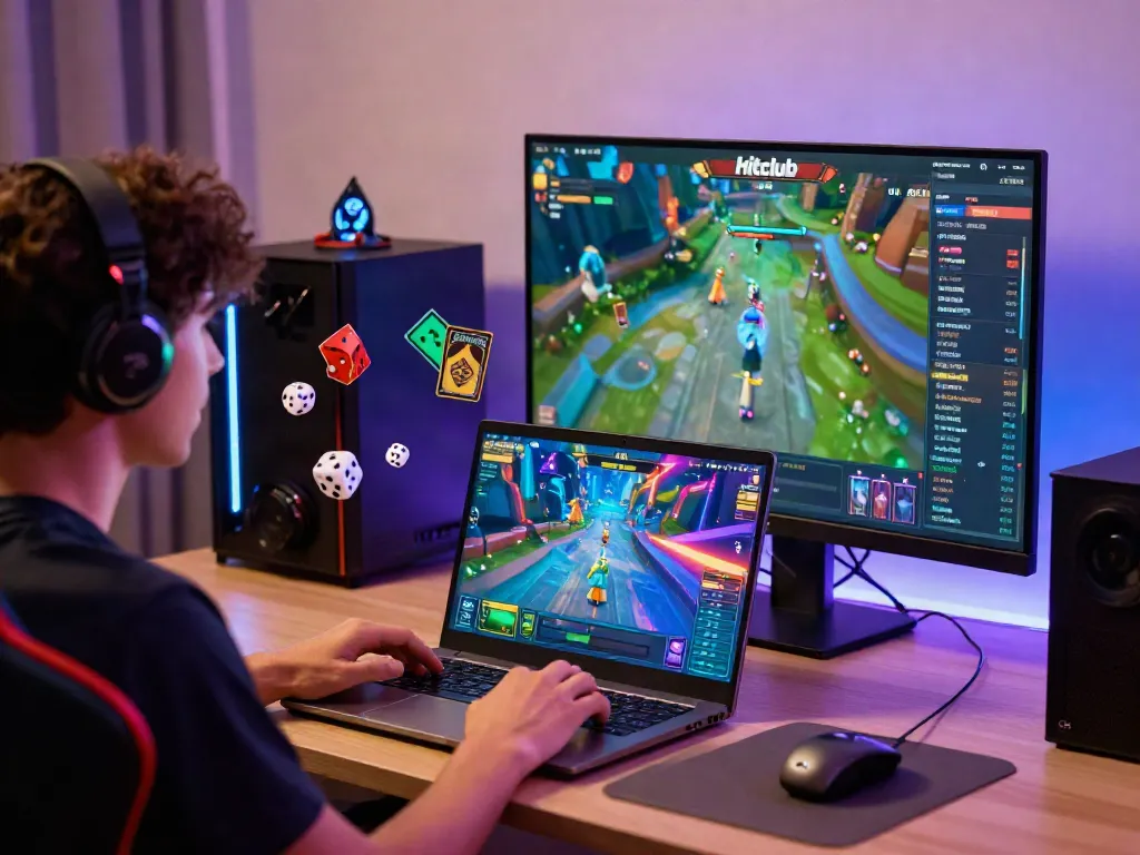 Engaged player enjoying games on https://hitclub3.io/ with cards and dice in a lively gaming environment.