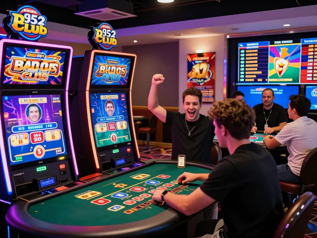 Exciting gaming environment at b52 club, showcasing players engaged with interactive casino games and vibrant decorations.