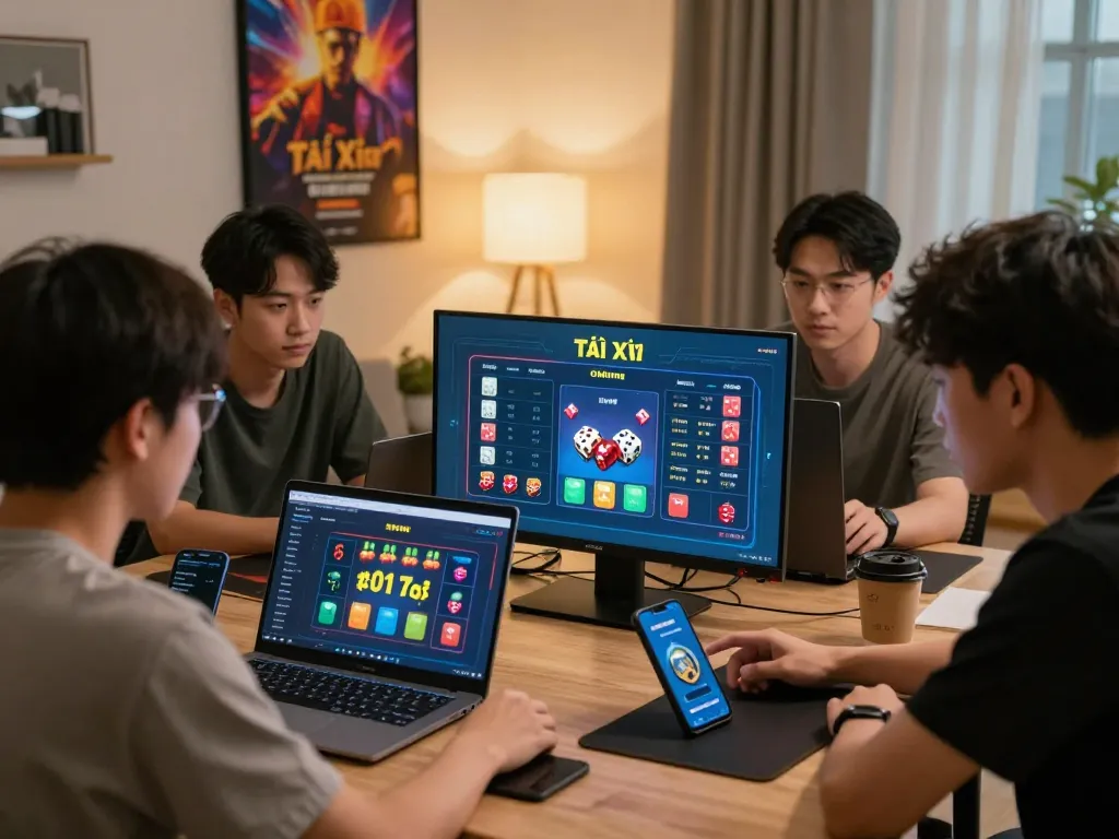 Tài xỉu Online players strategizing during an intense game session at home.
