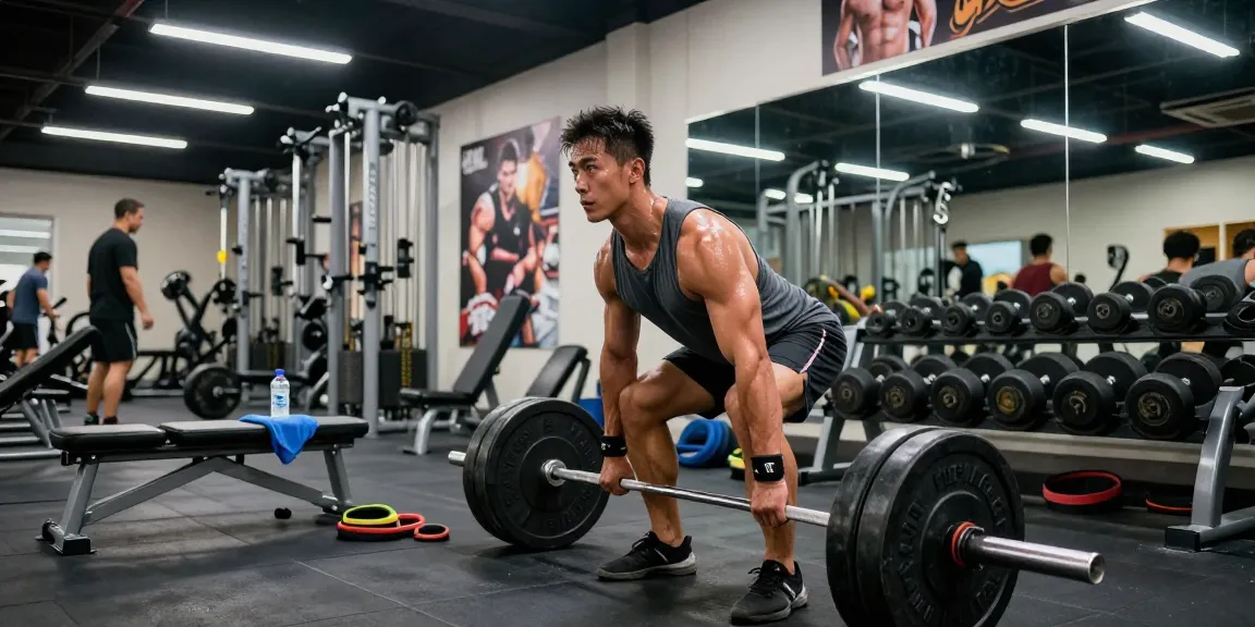 Prime Pharma Steroiden used by bodybuilder lifting weights in dynamic gym environment.