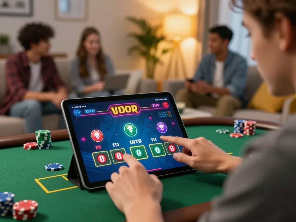 Engaging in live blackjack on tablet while using link max88, showcasing online gaming atmosphere at home.