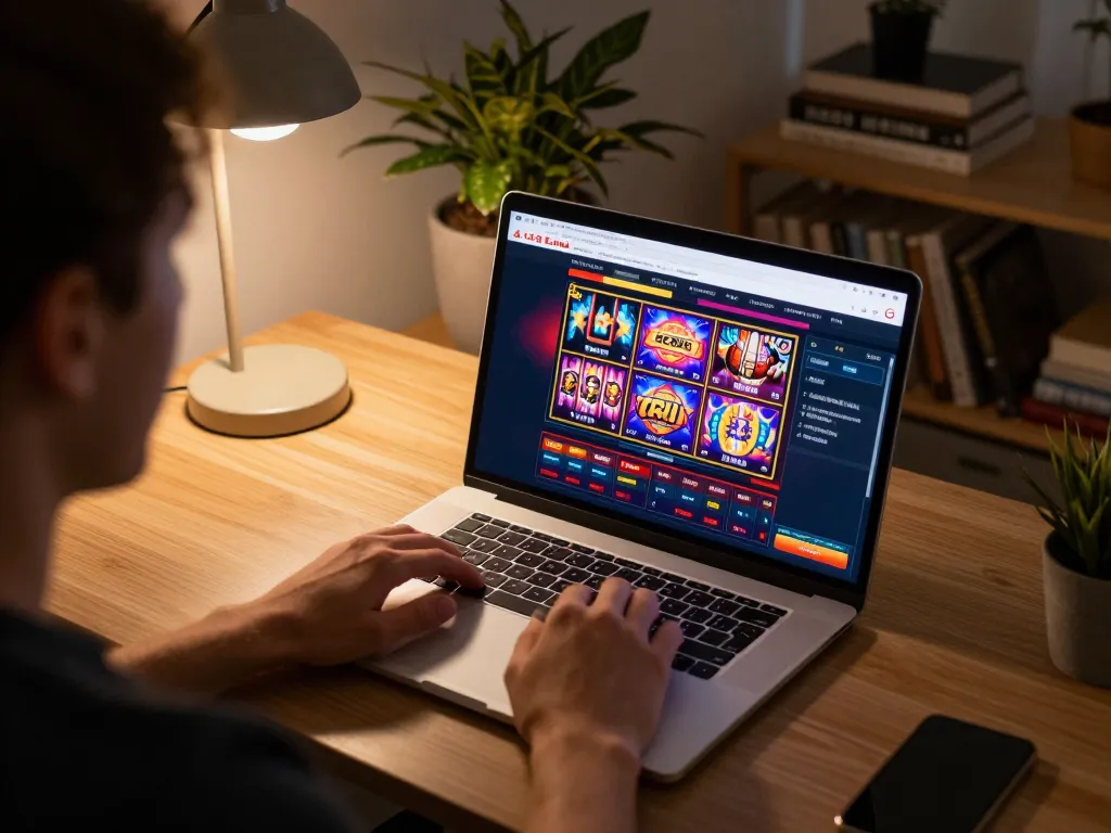 Playing online games at SC88 Link from a cozy home setup with exciting slot options displayed