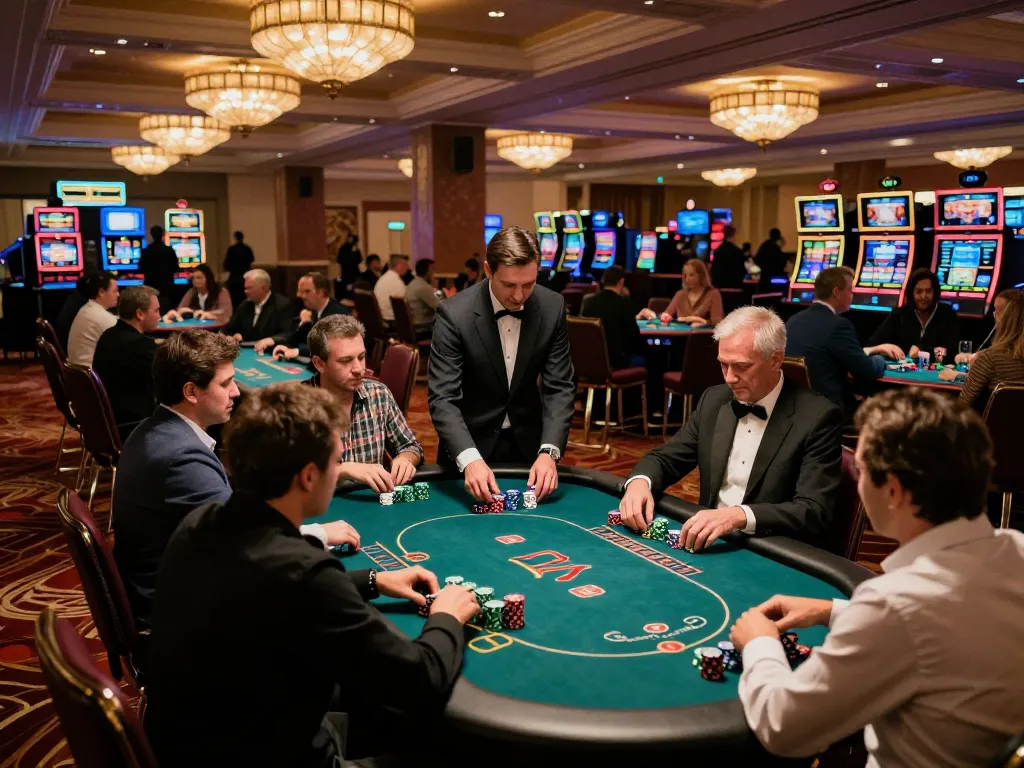 Players engaging at tables in a vibrant casino, showcasing w 88's dynamic gaming experience