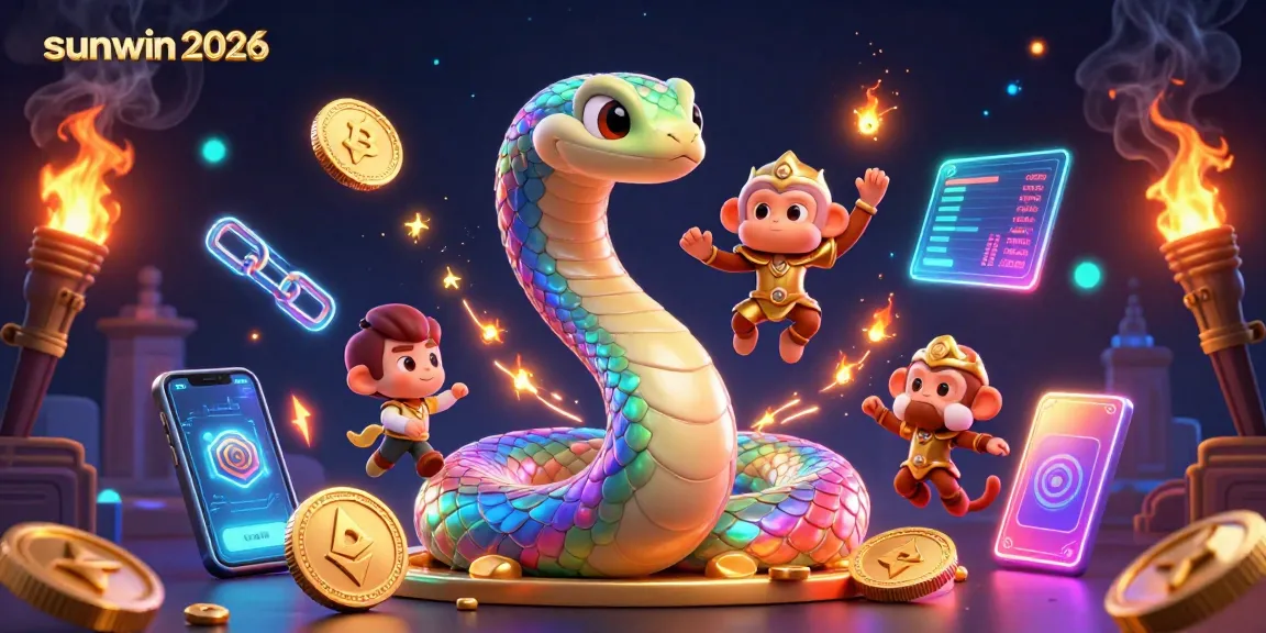 Engage with sunwin 2026's striking gaming visuals featuring colorful casino characters amidst dynamic crypto themes.