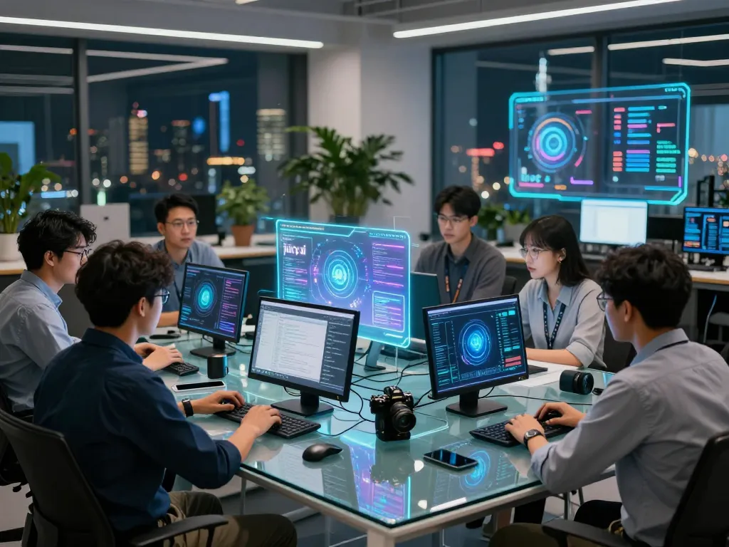 Innovative AI development team showcasing juicy ai applications in a dynamic workspace.