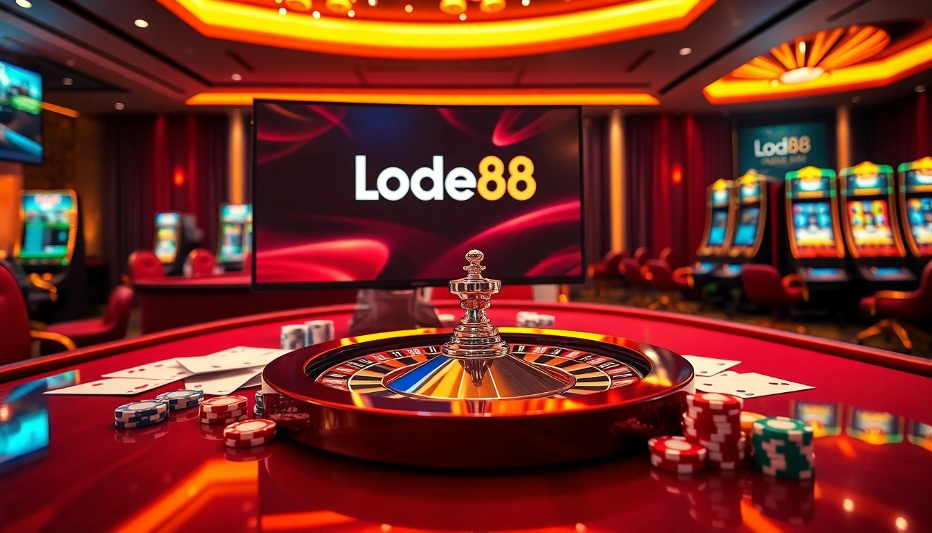 Experience thrilling gameplay with lode88 ai in a vibrant online casino setting, featuring roulette and poker elements.