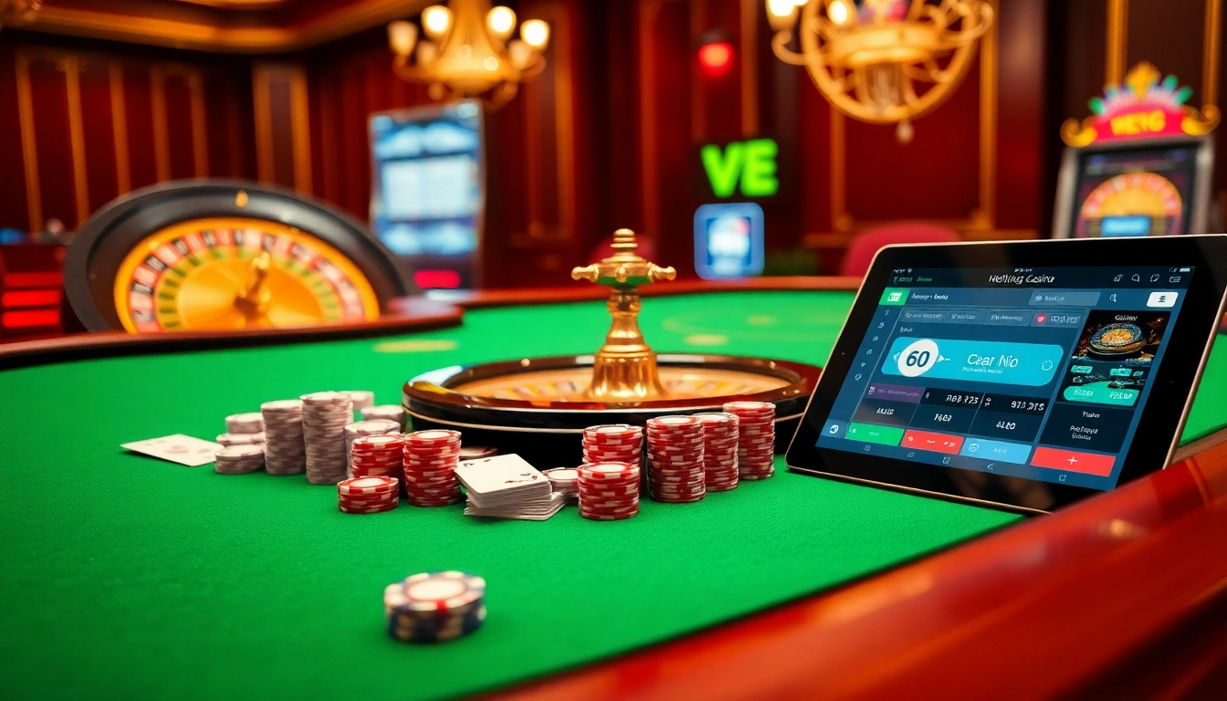 Experience the thrill of high-stakes gaming at https://nk88net.com/ with a luxurious casino setup featuring poker elements.