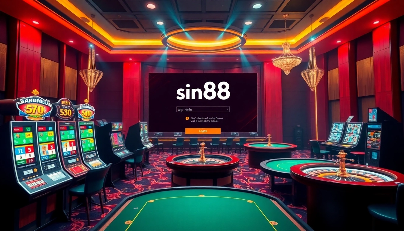 Engaging casino experience highlighting sin88 đăng nhập with vibrant slot machines and poker tables.