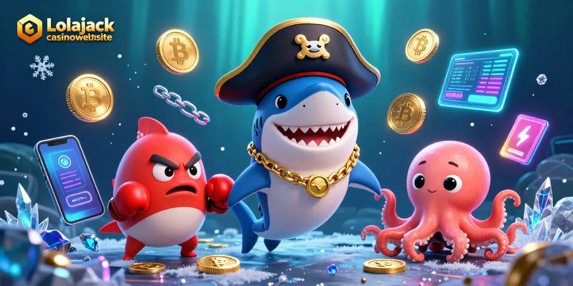 Experience the vibrant action at Lolajack casinowebsite with exciting casino characters and crypto elements.