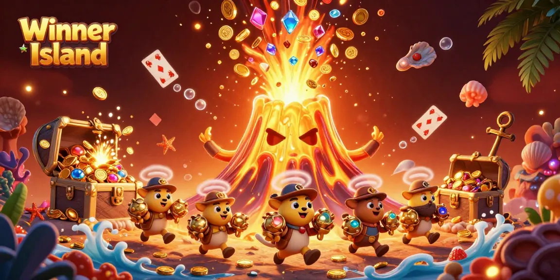 Experience the excitement of Winner Island with a golden volcano and treasure-laden adventure.