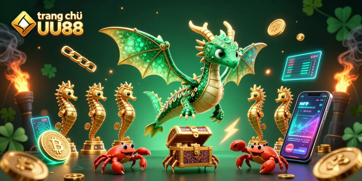 Experience thrilling gameplay at trang chủ UU88 with a vibrant depiction of gaming elements and treasures.